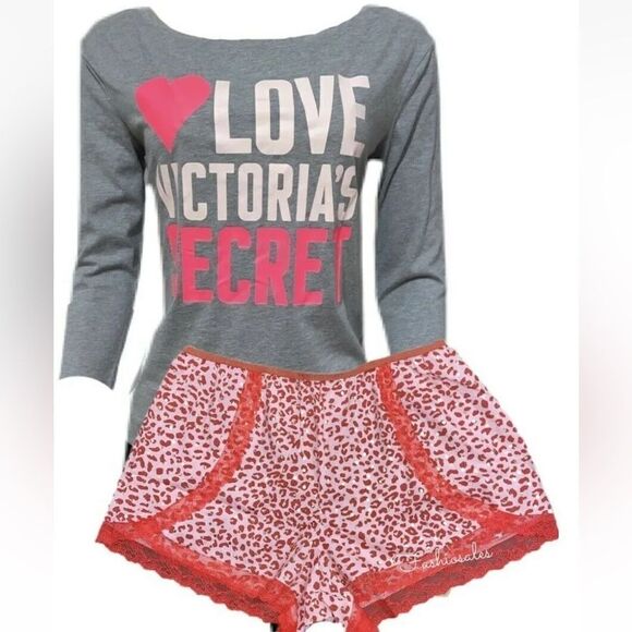 Victoria’s Secret Soft 3/4 sleeve top & animal print shorts pajama set Small - Picture 1 of 4